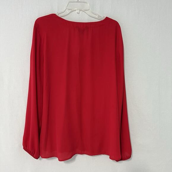 APT. 9 Woman Faux Wrap Blouse Top Plus Size 2X Red Long Bishop Sleeve Career - Picture 8 of 11